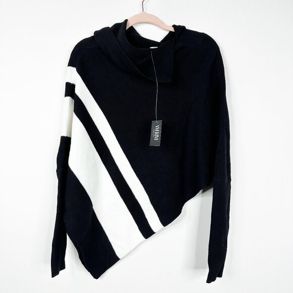 NWT White House Black Market Long Sleeve Cowl Neck Stripe Poncho M/L - Picture 2 of 7